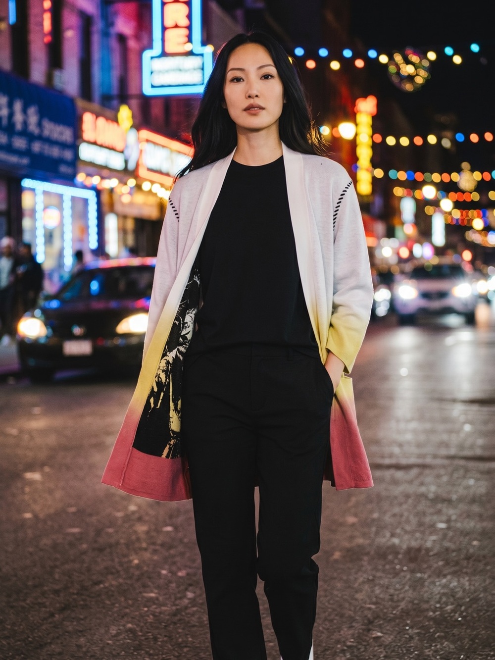 Zadig & Voltaire White to Yellow to Pink Gradient Open Cardigan